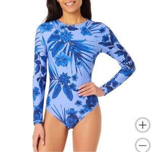 New Hurley Women's Long Sleeve Swimsuit blue floral print XS M surf suit